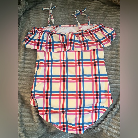 Hanna Andersson colorful Plaid Ruffle Girls 10 swimsuit - Picture 2 of 3